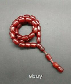 105.6 Grams Antique Faturan Cherry Amber Bakelite Beads Rosary Misbah Marbled