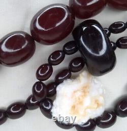 105gr 90cm Antique Marbled Dark Cherry Amber Bakelite Faturan Beaded Necklace