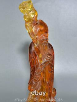 10.4 Old Chinese Red Amber Carved Shouxing longevity God Tongzi Peach Statue