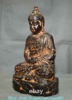 10.4 Old Red Amber Hand Carved Tibet Buddhism Shakyamuni Amitabha Buddha Statue