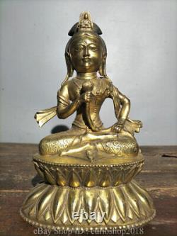 10.6 Old Tibet Buddhism Copper Guanyin Kwan-Yin Goddess Buddha Lotus Statue