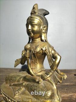 10.6 Old Tibet Buddhism Copper Guanyin Kwan-Yin Goddess Buddha Lotus Statue