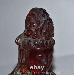 10 Old Chinese Red Amber Carved Guanyin Bodhisattva Buddha Bust Statue