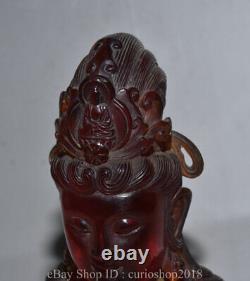 10 Old Chinese Red Amber Carved Guanyin Bodhisattva Buddha Bust Statue