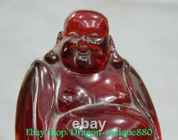 10 Old Chinese Red Amber Carved Stand Happy Maitreya Buddha Sculpture