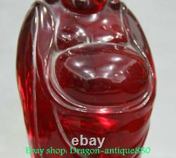 10 Old Chinese Red Amber Carved Stand Happy Maitreya Buddha Sculpture