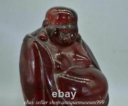 10 Rare Chinese Red Amber Carving Happy Laugh Maitreya Buddha Luck Sculpture