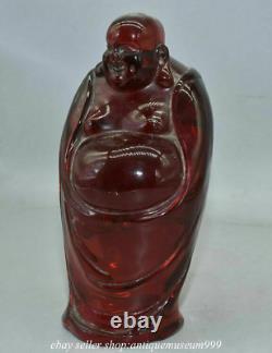 10 Rare Chinese Red Amber Carving Happy Laugh Maitreya Buddha Luck Sculpture