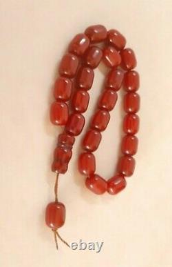 110.5 Grams Antique Faturan Cherry Amber Bakelite Beads Rosary Misbah Marbled