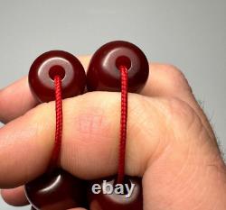 113 Grams Antique Faturan Cherry Amber Bakelite Rosary Beads Marbled
