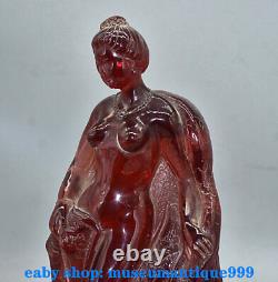 11.2'' Ancient China Red Amber Hand Made Carved Beautlful Woman Beauty Statue