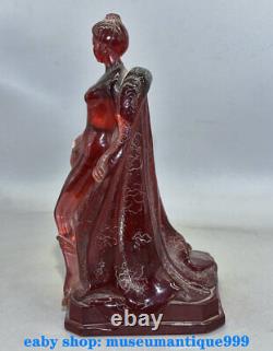 11.2'' Ancient China Red Amber Hand Made Carved Beautlful Woman Beauty Statue