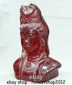 11.2 China Red Amber Carved Guanyin Kwan-Yin Bodhisattva Head Bust Statue