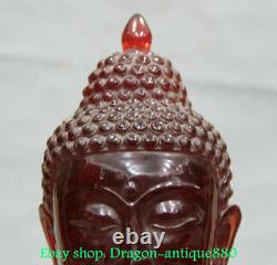 11.2 Old China Red Amber Thailand Ayutthaya Maitreya Buddha Head Bust Statue