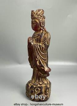 11.2 Old Chinese Red Amber Carved Buddhism Guanyin Kwan-Yin Buddha Statue