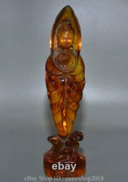 11.4 China Red Amber Carved Guanyin Kwan-Yin Goddess Buddha Sleep Statue