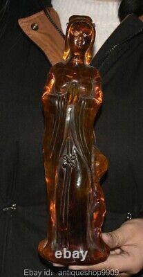 11.4 Old Chinese Red Amber Carved Fengshui Beauty Belle Woman Statue Sculpture