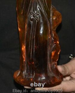 11.4 Old Chinese Red Amber Carved Fengshui Beauty Belle Woman Statue Sculpture