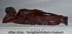 11.4 Old Tibet Buddhism Red Amber Carved Shakyamuni Buddha Sleep Statue