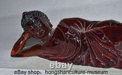 11.4 Old Tibet Buddhism Red Amber Carved Shakyamuni Buddha Sleep Statue