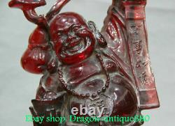 11.6 Ancient China Red Amber Carved Wealth Ru yi Happy Maitreya Buddha Statue