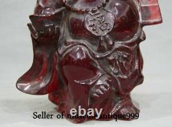 11.6 Ancient China Red Amber Carved Wealth Ru yi Happy Maitreya Buddha Statue