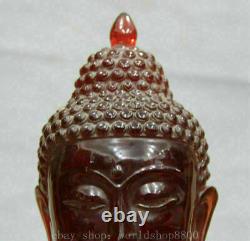 11 China Red Amber Carving Shakyamuni Sakyamuni Buddha Head Bust Sculpture