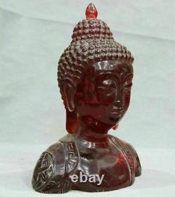 11 China Red Amber Carving Shakyamuni Sakyamuni Buddha Head Bust Sculpture