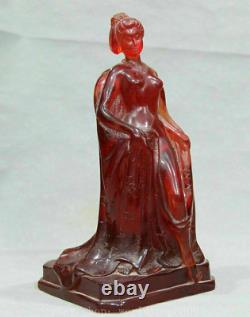 11 Chinese Red Amber Carving Dynasty Palace Beauties Woman Seat Sculpture