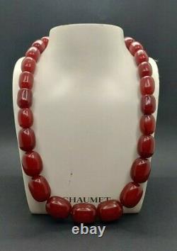 123.5 Grams Antique Faturan Cherry Amber Bakelite Beads Necklace Marbled