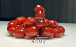 129 Grams Antique Faturan Cherry Amber Bakelite Rosary Beads Marbled