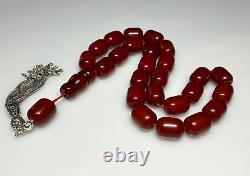 129 Grams Antique Faturan Cherry Amber Bakelite Rosary Beads Marbled