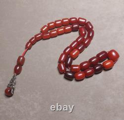 129 Grams Antique Faturan Cherry Bakelite Rosary Beads Marbled