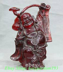 12 Chinese Amber Carving Happy Laugh Maitreya Buddha Blessing Wealth Sculpture