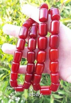 130.3 Grams Antique Faturan Cherry Amber Bakelite Necklace Bead Marbled