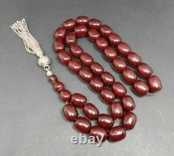 144.5 Grams Antique Faturan Cherry Amber Bakelite Beads Rosary Misbah Marbled