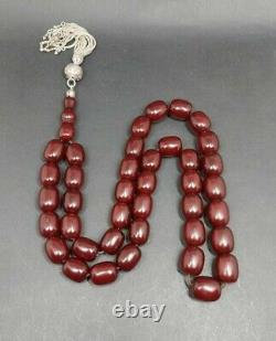 144.5 Grams Antique Faturan Cherry Amber Bakelite Beads Rosary Misbah Marbled