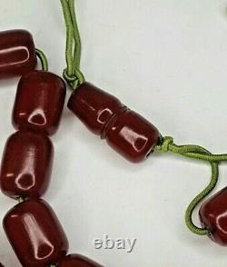 144g Antique Misbaha Faturan Cherry Amber Bakelite Beads Worry Prayer Necklace