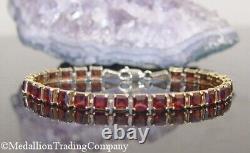 14k Yellow Gold Deep Red Princess Square Garnet Line Tennis Bracelet 10+ Carats