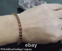 14k Yellow Gold Deep Red Princess Square Garnet Line Tennis Bracelet 10+ Carats