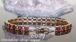 14k Yellow Gold Deep Red Princess Square Garnet Line Tennis Bracelet 10+ Carats