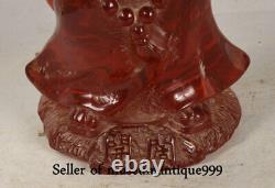 15CM Old Chinese Red Amber Temple Carving Young Monk bonze Buddha Sculpture