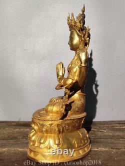 15.2 Old Tibet Buddhism Copper 4 Arm Guanyin Goddess Buddha Lotus Statue