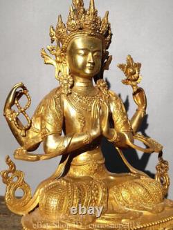 15.2 Old Tibet Buddhism Copper 4 Arm Guanyin Goddess Buddha Lotus Statue
