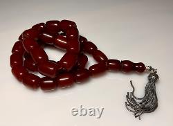 173 Grams Antique Faturan Cherry Amber Bakelite Beads Rosary Marbled