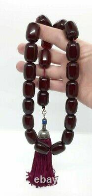 175 Grams Antique Faturan Cherry Amber Beads Rosary Necklace Marbled