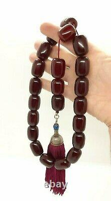 175 Grams Antique Faturan Cherry Amber Beads Rosary Necklace Marbled