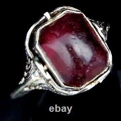 1920s Flip Ring 14k Gold Cherry Amber Onyx Filigree Art Deco Antique Spinner