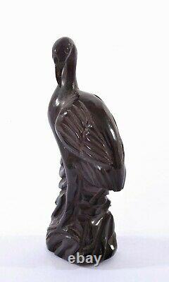 1930's Chinese Dark Cherry Amber Bakelite Carved Carving Crane Bird 40 Gram Mk