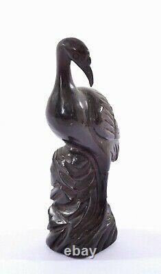 1930's Chinese Dark Cherry Amber Bakelite Faturan Carved Carving Crane Bird 40G